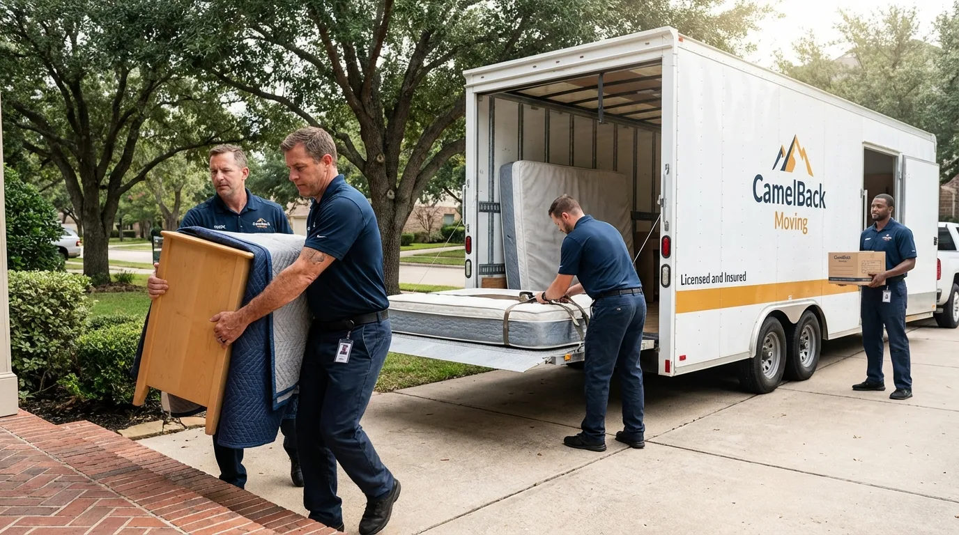 Crew loading residential truck for cross-state move from Matamoras, PA